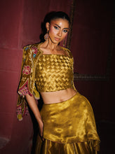 Load image into Gallery viewer, Velvet mustard lengha choli (2-piece set)