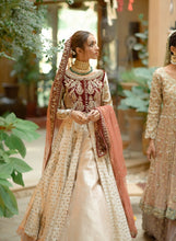 Load image into Gallery viewer, Maroon/offwhite wine velvet Bridal (full outfit:shirt, lengha & dupatta)