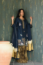 Load image into Gallery viewer, Navy shirt with crush flare pants