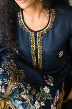 Load image into Gallery viewer, Navy shirt with crush flare pants