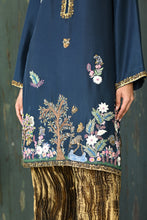 Load image into Gallery viewer, Navy shirt with crush flare pants