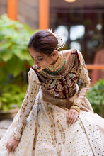 Load image into Gallery viewer, Maroon/offwhite wine velvet Bridal (full outfit:shirt, lengha & dupatta)