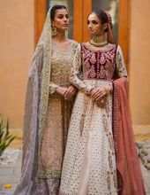 Load image into Gallery viewer, Maroon/offwhite wine velvet Bridal (full outfit:shirt, lengha & dupatta)