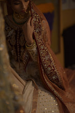 Load image into Gallery viewer, Maroon/offwhite wine velvet Bridal (full outfit:shirt, lengha & dupatta)