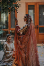 Load image into Gallery viewer, Maroon/offwhite wine velvet Bridal (full outfit:shirt, lengha & dupatta)