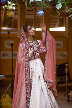 Load image into Gallery viewer, Maroon/offwhite wine velvet Bridal (full outfit:shirt, lengha & dupatta)