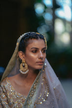 Load image into Gallery viewer, Elegant beige formal with subtle lavender (full oufit:shirt, lengha & dupatta)