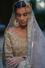 Load image into Gallery viewer, Elegant beige formal with subtle lavender (full oufit:shirt, lengha & dupatta)