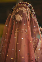 Load image into Gallery viewer, Maroon/offwhite wine velvet Bridal (full outfit:shirt, lengha & dupatta)