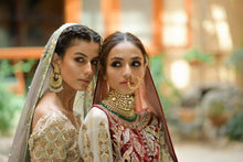 Load image into Gallery viewer, Maroon/offwhite wine velvet Bridal (full outfit:shirt, lengha & dupatta)