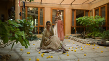 Load image into Gallery viewer, Elegant beige formal with subtle lavender (full oufit:shirt, lengha & dupatta)