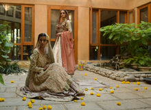 Load image into Gallery viewer, Elegant beige formal with subtle lavender (full oufit:shirt, lengha & dupatta)