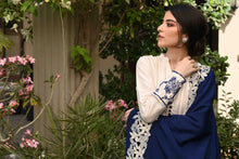 Load image into Gallery viewer, Cobalt leafy dupatta paired with ivory kali kurta
