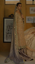 Load image into Gallery viewer, Elegant beige formal with subtle lavender (full oufit:shirt, lengha &amp; dupatta)
