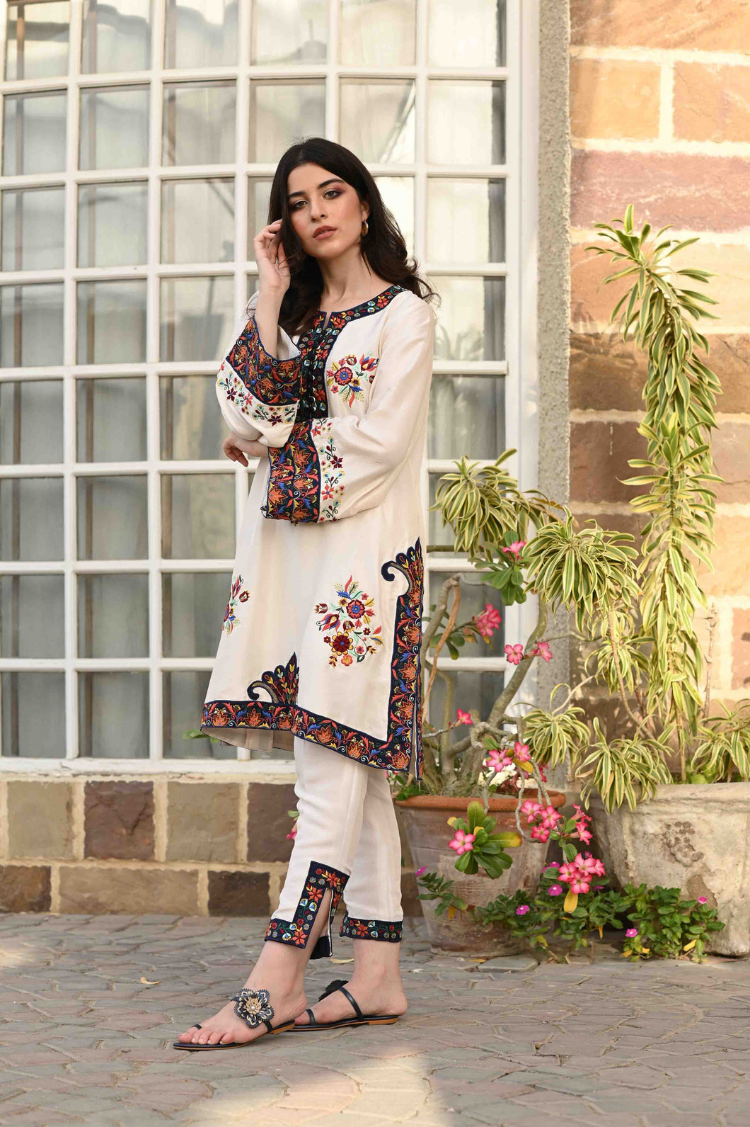 Ivory with multi embroidery with kurta with pant